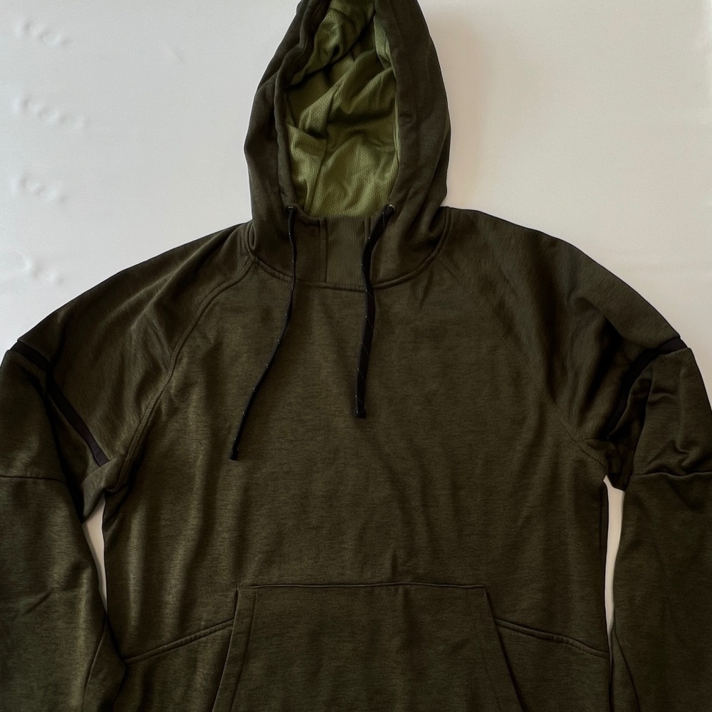 Layer 8 Men's L Thermal Hoodie Charcoal Olive Green Lightweight Fleece Pullover